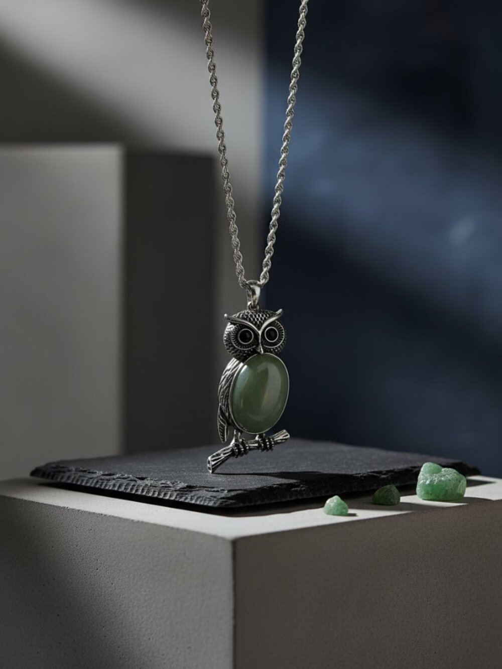 Green Aventurine Owl Necklace | Crystal Owl Pendant | Owl Jewelry | Abundance